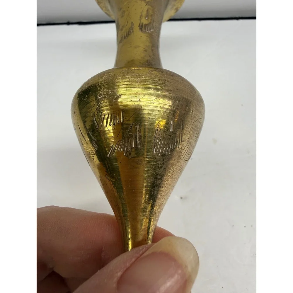 Vintage Etched Brass Bud Vase 6 Inch Flared Rim Hand Crafted Decorative Vessel